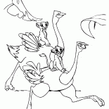 Devekuşu üzerinde Nala ve Simba